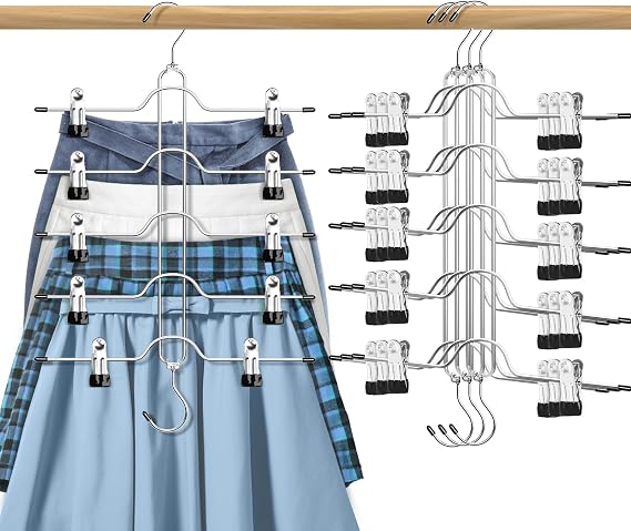 Skirt Hangers with Clips 5 Tier Space Saving Pants Hangers 4 Pack