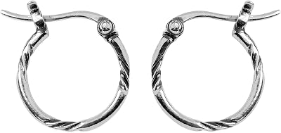 Boma Jewelry Sterling Silver Twist Round Snap Down Hoop Earrings