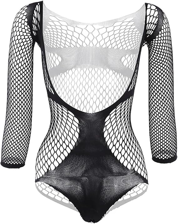 Mesh Bodysuit Men Transparent Underwear Sexy Erotic Lingerie One-piece Thong Hollow Out Rompers Long Sleeveless