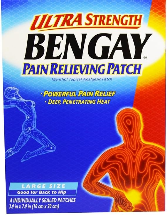 BENGAY Ultra Strength Pain Relieving Patches Large Size 4 Each (Pack of 12)