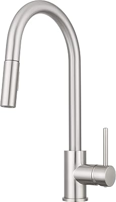 Pacific Bay Bellevue Pull-Down Kitchen Faucet Single-Handle with in-Line Sprayer, Multiple Spray Functions, High-Arc Design - Brushed Satin Nickel - NSF Safe Drinking Water Tested and Certified.
