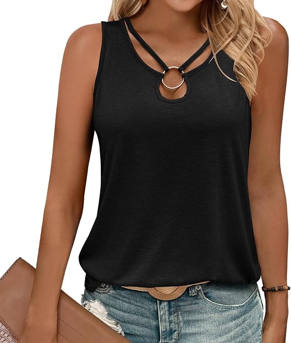 Gihgoew Womens Tank Tops Summer Tank Tops for 2025 Cut Out Ring Keyhole Neck Sleeveless Fashion Cute Tee Shirts Clothes