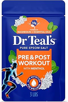 Dr Teal's Epsom Salt Magnesium Soak, Pre & Post Workout with Menthol & Essential Oils, 3 lbs
