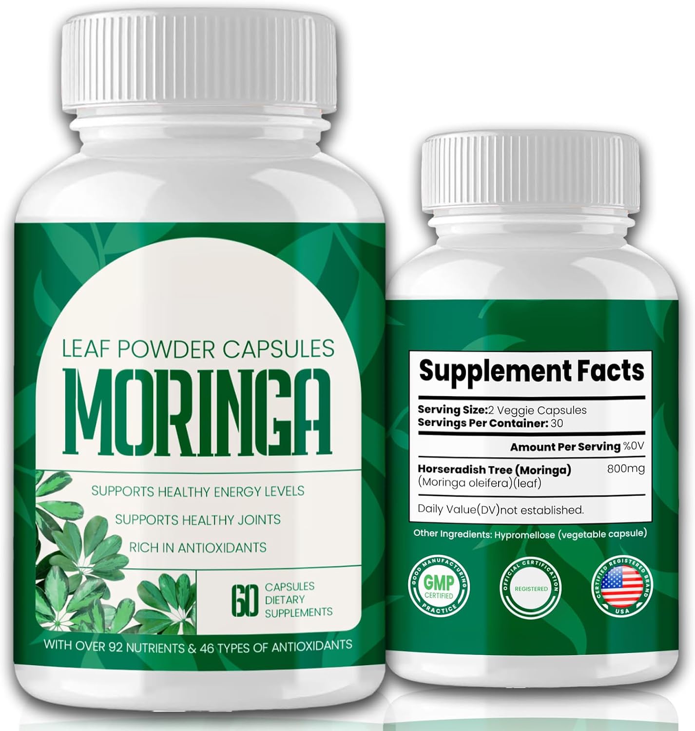 Moringa Capsules-800mg of Nutrient-Rich Moringa-Moringa Powder Organic-Natural Antioxidant Superfood-with Essential Vitamins & Amino Acids-60 Capsules 1 Bottle
