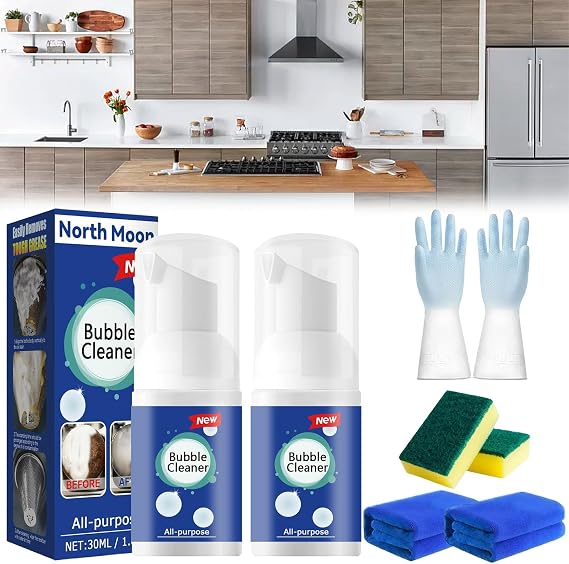 All-Purpose Rinse-Free Cleaning Spray, Bubble Cleaner Foam, All Purpose Bubble Cleaner Kitchen Deep Cleaning Spray, Powerful Stain,Stubborn Grease & Grime Remover Bubble Spray (2Pcs-30ML)