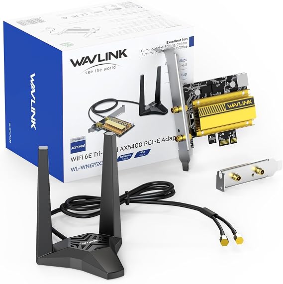 WAVLINK AXE5400 PCIe WiFi 6E WiFi Card with Magnetic Antennas, 2026 Tri-Band Wireless Network Card with Bluetooth 5.3, AX210 Chip, MU-MIMO, WPA3,