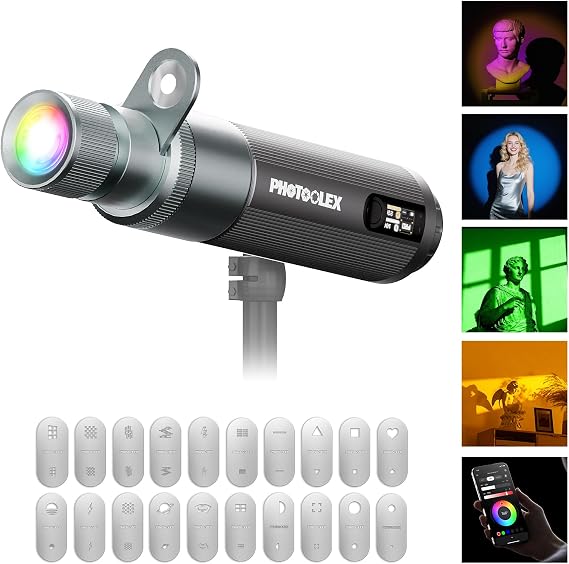 PHOTOOLEX RGB Photography Spotlight, Photography Flashlight, Optical Snoot