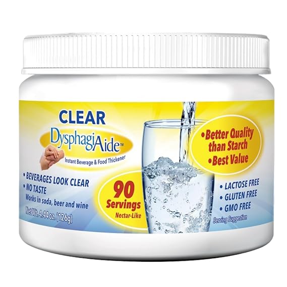 Clear DysphagiAide Thickener Powder, Instant Thickener for Liquids and Food (4.4 oz, 90 Serving), Liquid Thickener for Dysphagia, Drink Thickener and Water Thickener, Nectar Thick Consistency & Honey