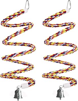 2Pcs 63 Bird Rope Perches Birdcage Swing Toys 100% Cotton Natural Bird Perch Peck/Chewing with Bell Climbing Standing Bungee Parrot Toys for Small to Regular Size Parrot Cockatiel Birds