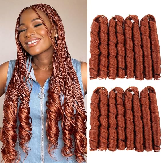 GetGal Ginger french curl braiding hair 22 inch 8 pack Yaki Curly loose wavy bouncy braiding hair Pre Stretched 75g/pack french curly braiding hair curly ends Synthetic hair #350