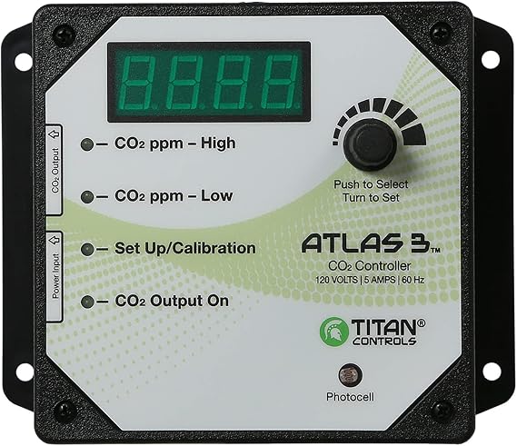 Titan Controls Day/Night Carbon Dioxide (CO2) Monitor & Controller w/ Photocell, 120V - Atlas 3