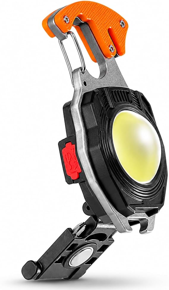 Multi Fonksiyonel Fener, Karabinalı Çok Amaçlı Şarjlı LED Acil Durum Kiti, 3 Renk Işık Modlu Type-C 500mAh, Manyetik Düdüklü Çakmaklı Kesicili Tornavidalı Kamp Araç Seyahat İçin Fonksiyonel Fener [Enerji Sınıfı A++]