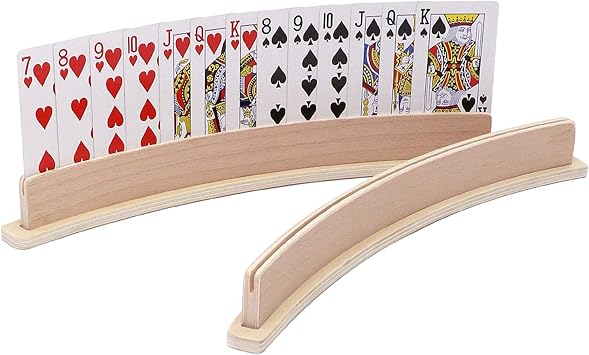 Exqline Wood Curved Playing Card Holder Racks Tray Set of 4 for Kids Seniors Adults - 13.4inch with Widen Base Stable Enough for for Bridge Canasta Foot and Hand