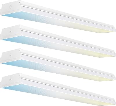 Sunco 4 Pack 7 Inch LED Prisma Wraparound Ceiling Light, 12.5W25W50W Selectable, 6500 Lumens, 3CCT 4000K5000K6000K, Linkable Commercial Industrial Warehouse Garage, Non-Dimmable, AC120-277V, ETL