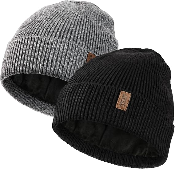 Wmcaps 2 Pack Winter Fleece Lined Beanie, Gifts for Men Husband Dad Friends