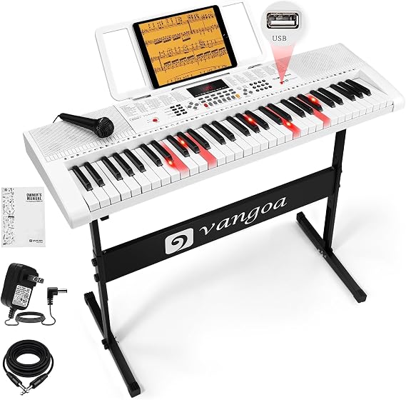 Vangoa Electric Piano Keyboard 61 Light Up Key with Stand for Beginners