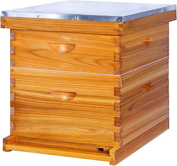 Honey Lake 10-Frame Beehives Starter Kit Complete Langstroth Hive with 1 Deep Brood Box & 1 Medium Super, Beeswax-Coated, Includes Beehive Frames & Waxed Foundation Sheets
