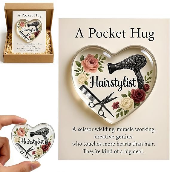 A Pocket Hug for Hairstylists Valentines Day Gifts, Hairdresser Gifts, Mini Hairdresser Tools Valentines Day Cards, Heart Pocket Hug Token with Greeting Cards Hairstylist valentines day decorations Gift for Barbers Cosmetologists Friends Families(Black)