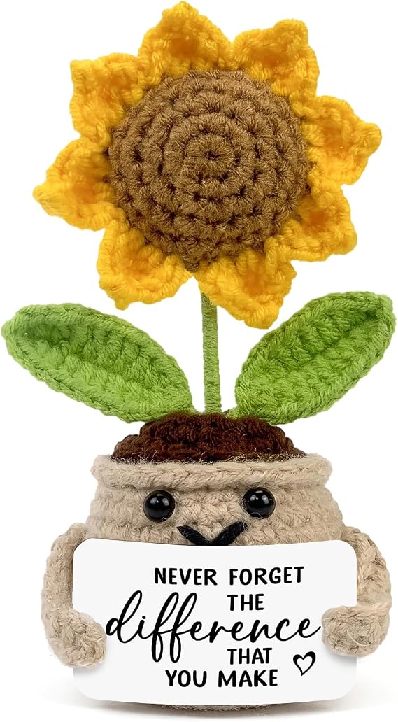 Tiny Detalles Birthday Gifts for Women - Mini Positive Crochet Sunflower