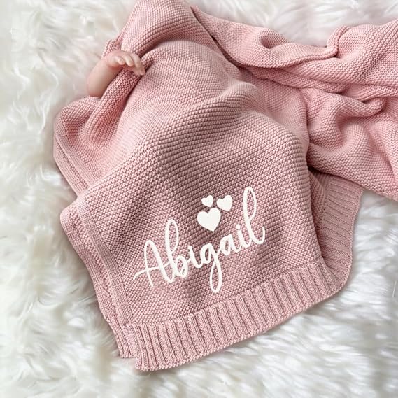 Embroidered Baby Blanket, Personalized Baby Blanket, Custom Knit, Gifts for Boy, Cozy Soft Cotton Knit Custom Name, Newborn Gifts, Birthday, Christmas, 1