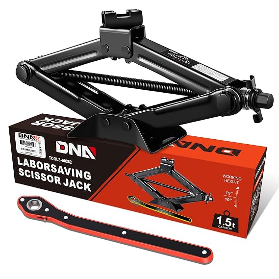 DNA Motoring Scissor Jack for Car 1.5 Ton (3,306 lbs) Capacity, Black