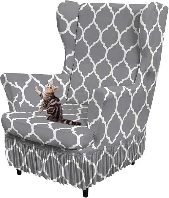 Wingback Chair Slipcover with Skirted Bottom, Wingback Sofa Covers with Arms, Wingback Chair Covers 2 Pc, Armchair Covers Living Room (12)