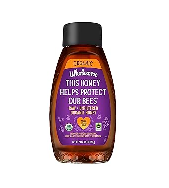Wholesome Sweeteners 24-Ounce Organic Raw Unfiltered Honey Bottle, 100% Pure, Fair Trade Certified, Non GMO Project Verified, Gluten Free, 1 Pack