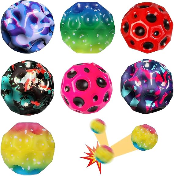 7 PCS Spaceballs, Large Bouncy Balls High Bouncing Space Ball Hand Eye Coordination Training Ultra High Bouncy, Mixed Color, All Ages Extreme Bounce