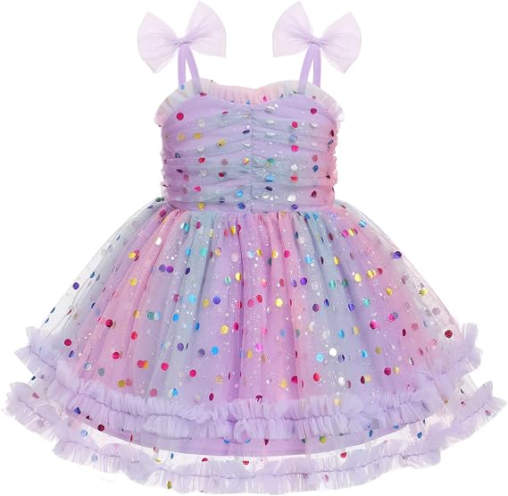 IMEKIS Toddler Baby Girls Birthday Dress Rainbow Confetti Dots Tiered Tulle Dress Cake Smash Photo Shoot Outfit 1-6T