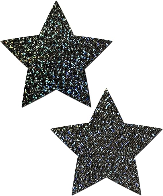 PASTEASE Star Pasties - Glitter Black Star Nipple Covers for Festivals, Raves, Lingerie | Halloween Costume Accessory | Latex Free & Made in USA (Glitter Black Star)