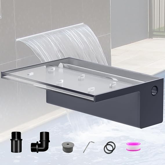 Pond Waterfall Blade Kit, 30cm Acrylic Pool Fountain with Accessories, Width 20cm Spillway Water Feature Waterfall Cascade for Garden Patio Pond Decoration