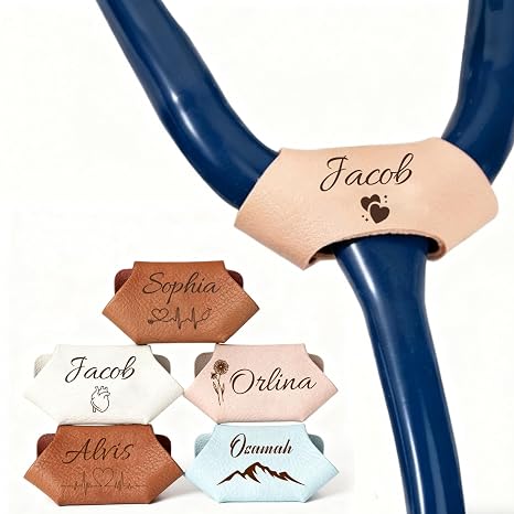 Personalised Stethoscope Name Tag - Engraved ID Stethoscope Charms - Accessories Nurses Week Gift for Nurse, Doctor, Medical Assistant, Students (Leather)