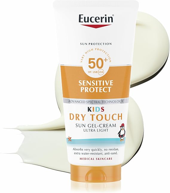 Eucerin Sun Kids Sensitive Sunscreen SPF50+ 200ml, Sun Cream SPF 50 for Sensitive Children's Skin, Ultra High Protection from UVA/UVB, Water-Resistant and Fast Absorbing Gel-Cream Formula