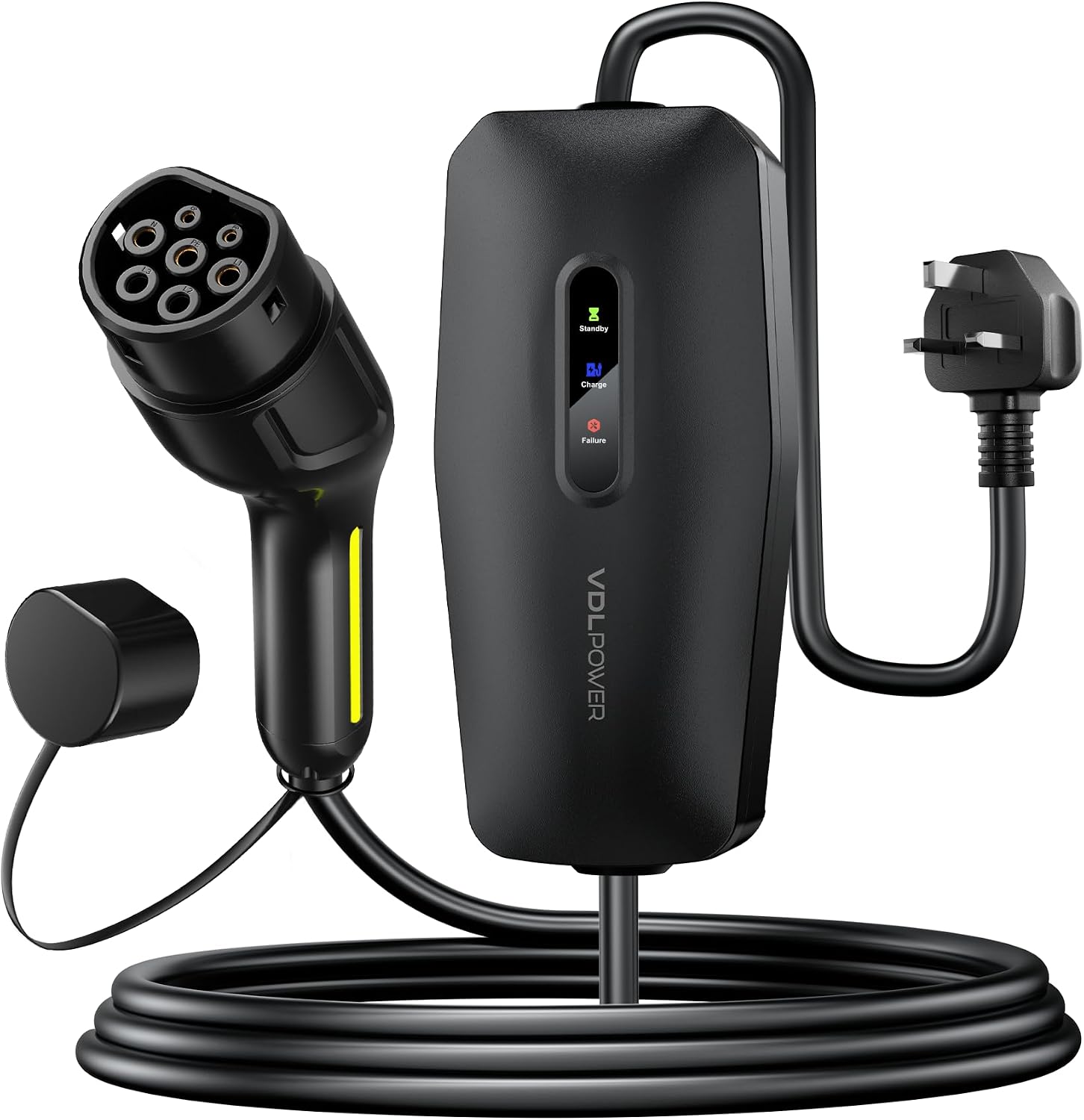 EV Charger 3kW Type 2 to 3 Pin Plug, 13A 230V Portable EV Car Charger with 8M Cable, LED Status Indicators, IP65 Waterproof Electric Vehicle Charging Cable for EVs & PHEVs
