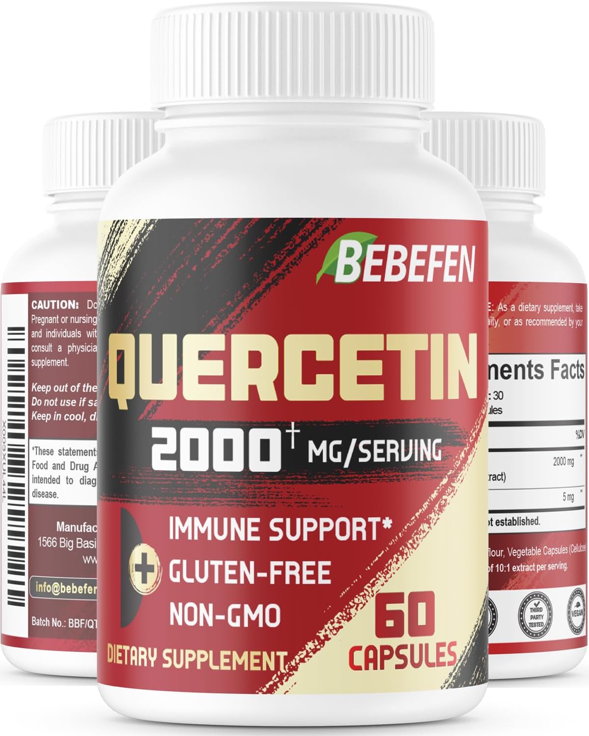BEBEFEN Quercetin 2000 mg - Supports Cellular Function, Cardiovascular Health, Immune Health & Response - Non-GMO and Gluten-Free Formula
