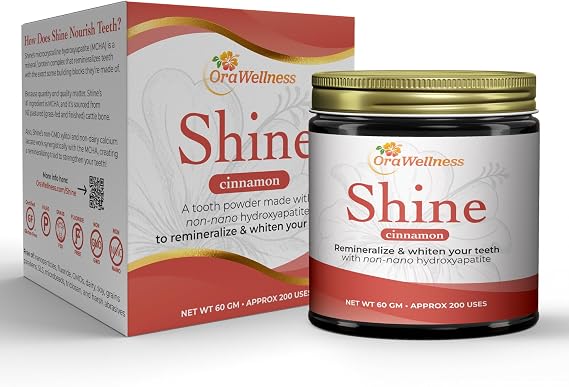 OraWellness Shine Remineralizing Tooth Powder with Hydroxyapatite, Cinnamon | Fluoride Free, Made in the USA, Natural Teeth Whitening Powder with Microcrystalline Hydroxyapatite, Helps Remove Stains