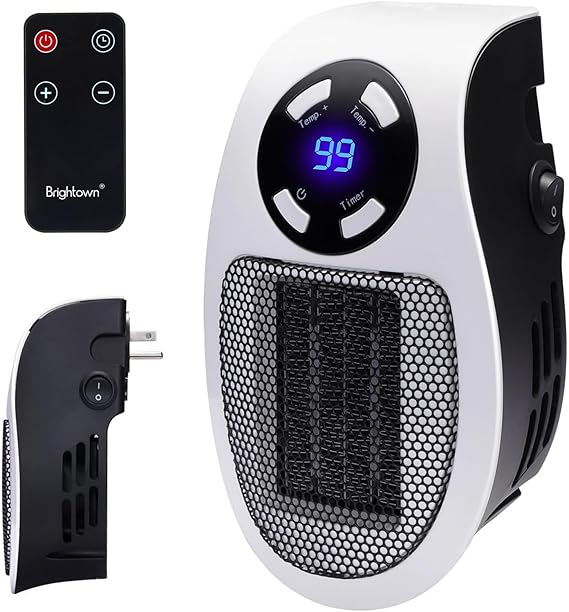 Brightown Wall Plug In Heater 450W, Portable Outlet Heater with Remote | Clear LED Display, Small Wall Heaters for Indoor Use with Adjustable Thermostat and 12H Timer for Bathroom Room Office Use
