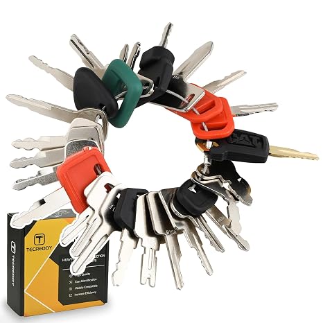 25 Heavy Equipment Master Key Set for Cat Caterpillar John Deere Case Bobcat JLG JCB Volvo Hyster Ford New Holland Yanmar Takeuchi Kubota Komatsu Toyota Hitachi Construction Heavy Equipment Machine