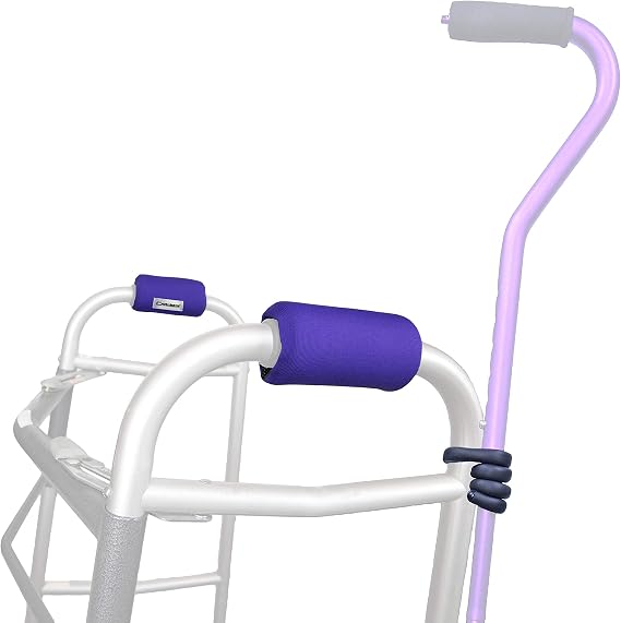 Crutcheze Purple Walker Pad and Cane Holder Set - Comfort & Convenience Walker Accessories - USA Made Padded Hand Grip Covers & Holder