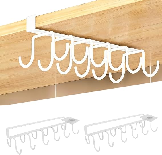 Cup Hooks Under Shelf, Shelf Cup Mug Hanger, Coffee Cups Hanger Under Cupboard (White)