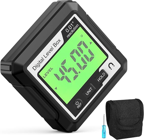 Digital Angle Gauge, Magnetic LCD Digital Level Tool Protractor Inclinometer Level Box Battery Operated Angle Finder, Backlit Portable Angle Measurement Tool for Carpentry, Building (Black+White)