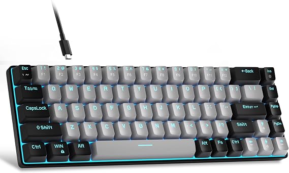 MageGee Portable 60% Mechanical Gaming Keyboard, LED Blue Backlit Compact 68 Keys Mini Wired Office Keyboard with Blue Switch for Windows Laptop PC Mac - Grey/Black