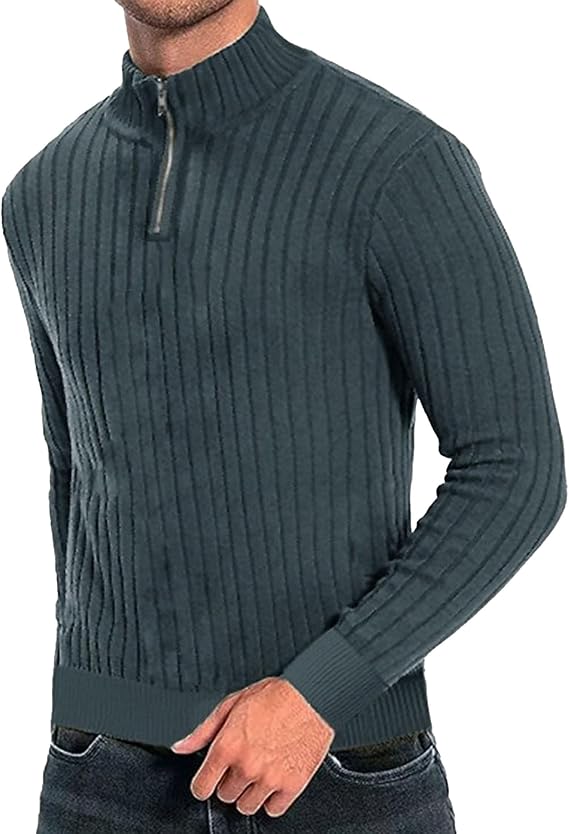 Mens Slim Fit Casual Knit Sweatersl Quarter Zip Fashion Casual Golf Shirts Turtleneck Pullove Sweaters