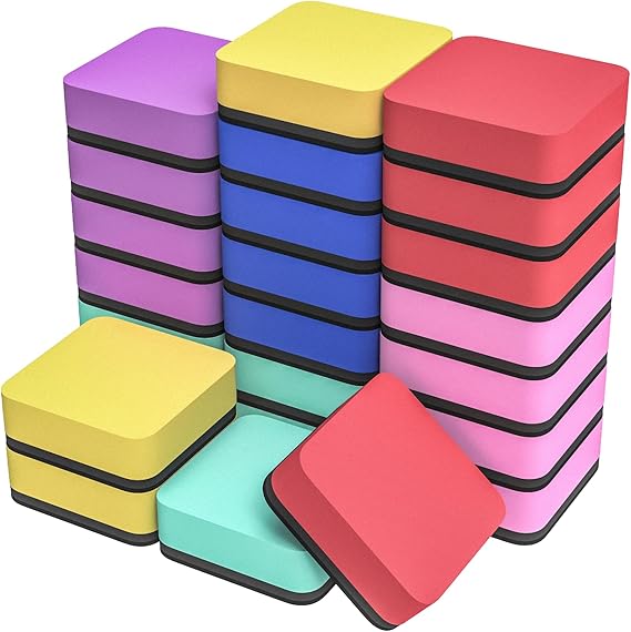 MaxGear Dry Erase Erasers, 24 Pack Magnetic Whiteboard Erasers, 6 Colors