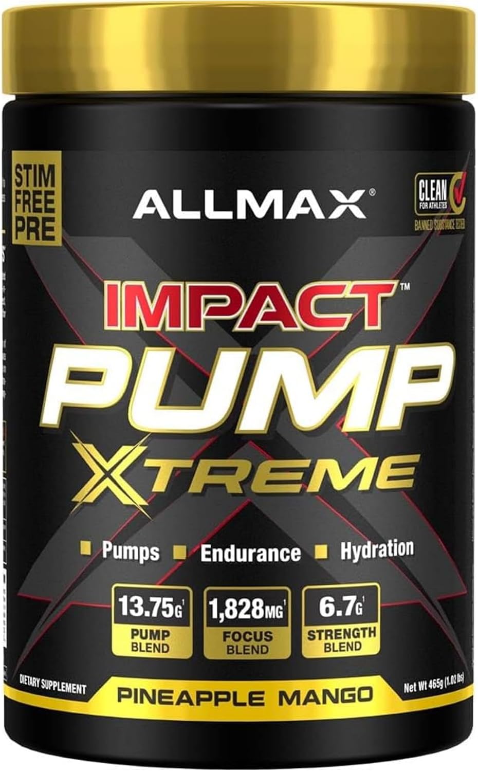 ALLMAX Impact Pump Xtreme, Pineapple Mango - 465 g - Stim-Free Pre-Workout Formula - Supports Pumps, Endurance & Hydration - Up to 30 Servings