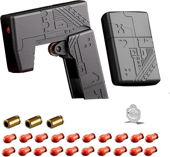 Alloy Decompression Gun, EDC Launchable Fold And Deform Shell Ejecting Gun + 20 Soft Bullet Relief Stress Reliever For Friends, Black
