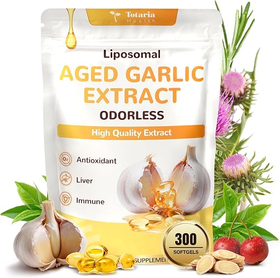 Totaria Liposomal Aged Garlic Extract Capsules - Odorless Aged Garlic with Magnesium,Zinc,Vitamin B,Antioxidant Herbal Blend - Heart & Immune Support - Non-GMO, Gluten Free,300 Softgels