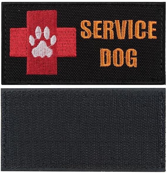 2pieces-Service Dog Patch Embroidered Morale Hook and Loop Patch for Tactical K9 Harness Vest (Black)