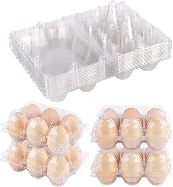 12Pack Plastic Clear Egg Carton Half Dozen Egg Tray Reusable Egg Cartons