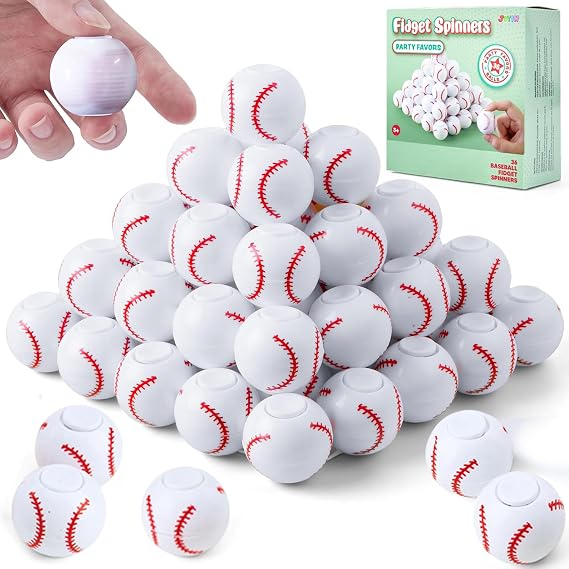 JOYIN 36 Pack Baseball Fidget Spinners for Kids, Treasure Box Prizes for Classroom, Baseball Party Favors, Fidget Toys Bulk, Stress Balls, Goodie Bags Stuffers for Birthday Party